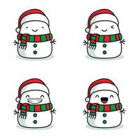 vector illustration of cute snowman emoji wearing santa hat