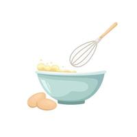 vector illustration of a whisk with a deep bowl in which eggs are beaten.