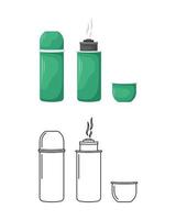 Vector illustration of a thermos in flat and outline styles.