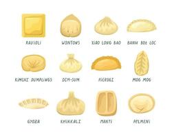 Vector set of illustrations of dumplings from different countries of the world. National cuisine.