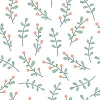 Children's vector seamless pattern with cute plants and leaves.