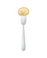 Vector illustration of a Russian dumpling impaled on a fork. Pelmeni. National food.