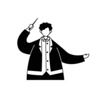 Vector illustration of a conductor in a tuxedo with a baton. Profession.