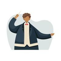 Vector illustration of a conductor in a tuxedo with a baton. Profession.