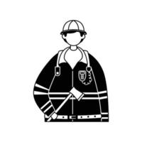 Vector illustration of a firefighter in the form of an axe. Profession. Line art