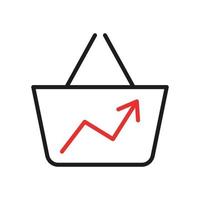 Inflation, high price and growth of food sales line icon. Shopping cart with foods on arrow up. Growth of market basket, rising commodity prices concept. Consumer price index, crisis. Vector