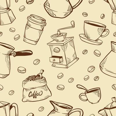 Coffee Doodle Seamless Pattern Background