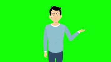young man talking character animation front View green screen 4k video