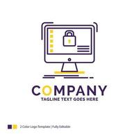 Company Name Logo Design For secure. protection. safe. system. data. Purple and yellow Brand Name Design with place for Tagline. Creative Logo template for Small and Large Business. vector