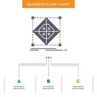 Architecture. cluster. grid. model. preparation Business Flow Chart Design with 3 Steps. Glyph Icon For Presentation Background Template Place for text. vector