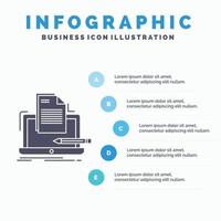 descifrador. codificación. computadora. lista. plantilla de infografías de papel para sitio web y presentación. icono de glifo gris con ilustración de vector de estilo infográfico azul.