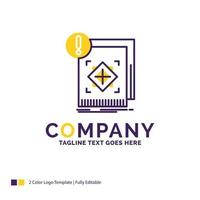 diseño del logotipo del nombre de la empresa para la estructura. estándar. infraestructura. información. alerta. diseño de marca púrpura y amarillo con lugar para eslogan. plantilla de logotipo creativo para pequeñas y grandes empresas. vector