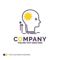 Company Name Logo Design For Mind. Creative. thinking. idea. brainstorming. Purple and yellow Brand Name Design with place for Tagline. Creative Logo template for Small and Large Business. vector