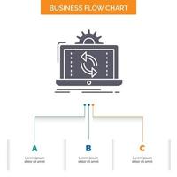 data. processing. Analysis. reporting. sync Business Flow Chart Design with 3 Steps. Glyph Icon For Presentation Background Template Place for text. vector