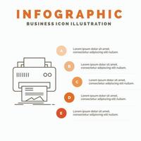 Digital. printer. printing. hardware. paper Infographics Template for Website and Presentation. Line Gray icon with Orange infographic style vector illustration