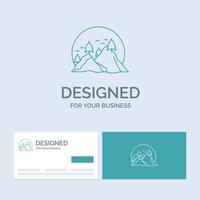 hill. landscape. nature. mountain. sun Business Logo Line Icon Symbol for your business. Turquoise Business Cards with Brand logo template vector