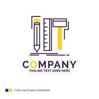 Company Name Logo Design For Design. designer. digital. tools. pencil. Purple and yellow Brand Name Design with place for Tagline. Creative Logo template for Small and Large Business. vector