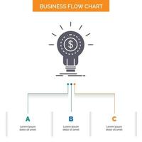 Finance. financial. idea. money. startup Business Flow Chart Design with 3 Steps. Glyph Icon For Presentation Background Template Place for text. vector