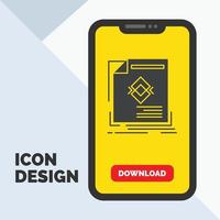 ad. advertisement. leaflet. magazine. page Glyph Icon in Mobile for Download Page. Yellow Background vector