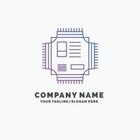 Chip. cpu. microchip. processor. technology Purple Business Logo Template. Place for Tagline vector