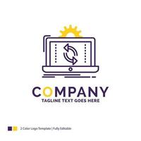 diseño del logotipo del nombre de la empresa para datos. Procesando. análisis. informes sincronizar diseño de marca púrpura y amarillo con lugar para eslogan. plantilla de logotipo creativo para pequeñas y grandes empresas. vector