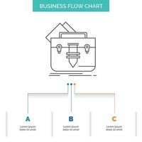 portfolio. Bag. file. folder. briefcase Business Flow Chart Design with 3 Steps. Line Icon For Presentation Background Template Place for text vector