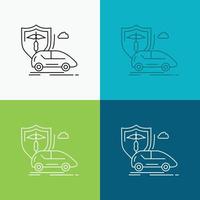 coche. mano. seguro. transporte. icono de seguridad sobre varios antecedentes. diseño de estilo de línea. diseñado para web y aplicación. eps 10 ilustración vectorial vector