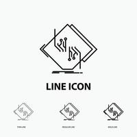 Board. chip. circuit. network. electronic Icon in Thin. Regular and Bold Line Style. Vector illustration