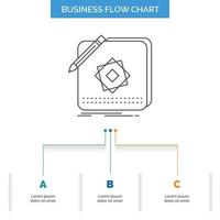 Design. App. Logo. Application. Design Business Flow Chart Design with 3 Steps. Line Icon For Presentation Background Template Place for text vector