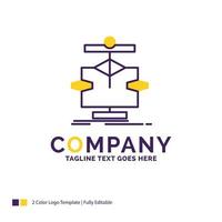 Company Name Logo Design For Algorithm. chart. data. diagram. flow. Purple and yellow Brand Name Design with place for Tagline. Creative Logo template for Small and Large Business. vector