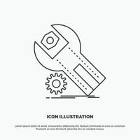 settings. App. installation. maintenance. service Icon. Line vector gray symbol for UI and UX. website or mobile application