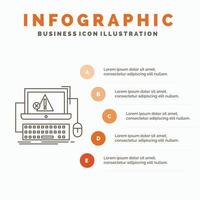 Computer. crash. error. failure. system Infographics Template for Website and Presentation. Line Gray icon with Orange infographic style vector illustration