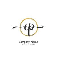 EP Initial handwriting and signature logo design with circle. Beautiful design handwritten logo for fashion, team, wedding, luxury logo. vector