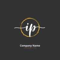 IP Initial handwriting and signature logo design with circle. Beautiful design handwritten logo for fashion, team, wedding, luxury logo. vector