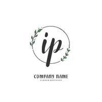 IP Initial handwriting and signature logo design with circle. Beautiful design handwritten logo for fashion, team, wedding, luxury logo. vector