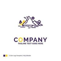 Company Name Logo Design For Nature. hill. landscape. mountain. tree. Purple and yellow Brand Name Design with place for Tagline. Creative Logo template for Small and Large Business. vector