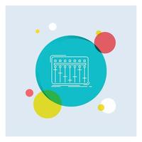 Console. dj. mixer. music. studio White Line Icon colorful Circle Background vector