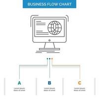 información. contenido. desarrollo. sitio web. diseño de diagrama de flujo de negocios web con 3 pasos. icono de línea para el lugar de plantilla de fondo de presentación para texto vector