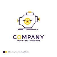 Company Name Logo Design For Engine. industry. machine. motor. performance. Purple and yellow Brand Name Design with place for Tagline. Creative Logo template for Small and Large Business. vector