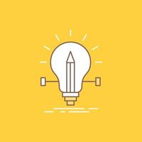 bulb. creative. solution. light. pencil Flat Line Filled Icon. Beautiful Logo button over yellow background for UI and UX. website or mobile application vector