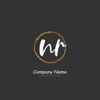 NR Initial handwriting and signature logo design with circle. Beautiful design handwritten logo for fashion, team, wedding, luxury logo. vector