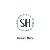 SH Initial handwriting and signature logo design with circle. Beautiful design handwritten logo for fashion, team, wedding, luxury logo. vector