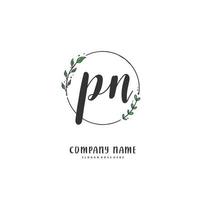 PN Initial handwriting and signature logo design with circle. Beautiful design handwritten logo for fashion, team, wedding, luxury logo. vector