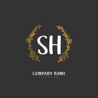 sh escritura a mano inicial y diseño de logotipo de firma con círculo. hermoso diseño de logotipo escrito a mano para moda, equipo, boda, logotipo de lujo. vector