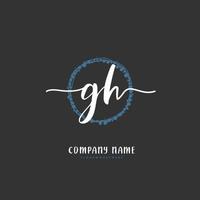 gh escritura a mano inicial y diseño de logotipo de firma con círculo. hermoso diseño de logotipo escrito a mano para moda, equipo, boda, logotipo de lujo. vector