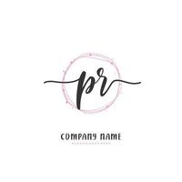 PR Initial handwriting and signature logo design with circle. Beautiful design handwritten logo for fashion, team, wedding, luxury logo. vector