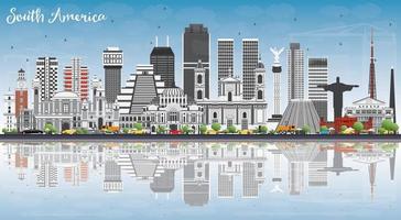 South America Skyline with Famous Landmarks and Reflections. vector