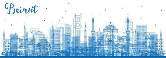 Outline Beirut Skyline with Blue Buildings. vector