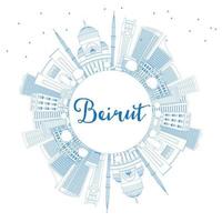 Outline Beirut Skyline with Blue Buildings and Copy Space. vector