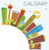 Calgary Skyline with Color Buildings, Blue Sky and Copy Space. vector